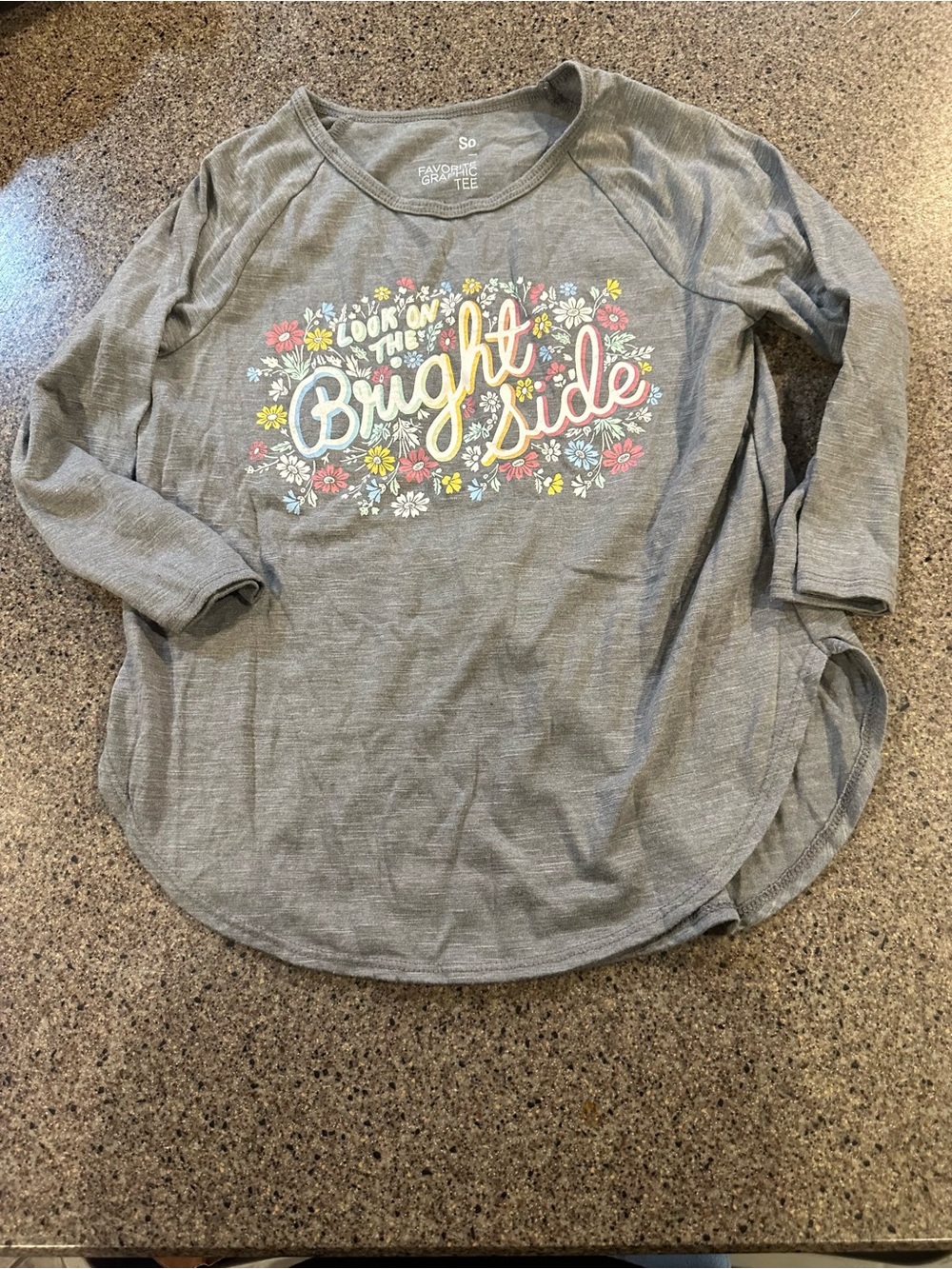 SO Girls' Gray 'Look on the Bright Side' Floral Graphic Long Sleeve Tee